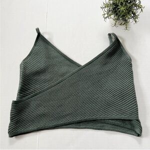 Aerie Ribbed Crop Pullover Cross Front Sweater Tank in Green